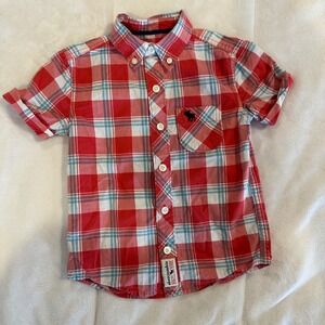 Abercrombie Kids Plaid‎ Button Up Shirt Red Blue Checkered Boys 3/4
